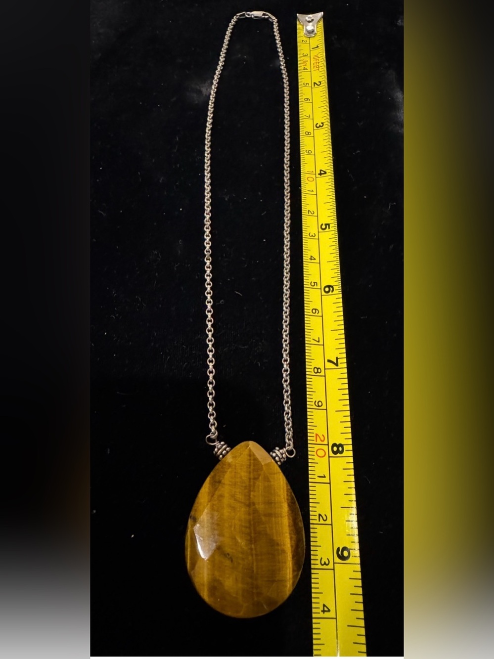 Tiger Eye Faceted Teardrop Pendant Necklace on Sterling Silver Chain